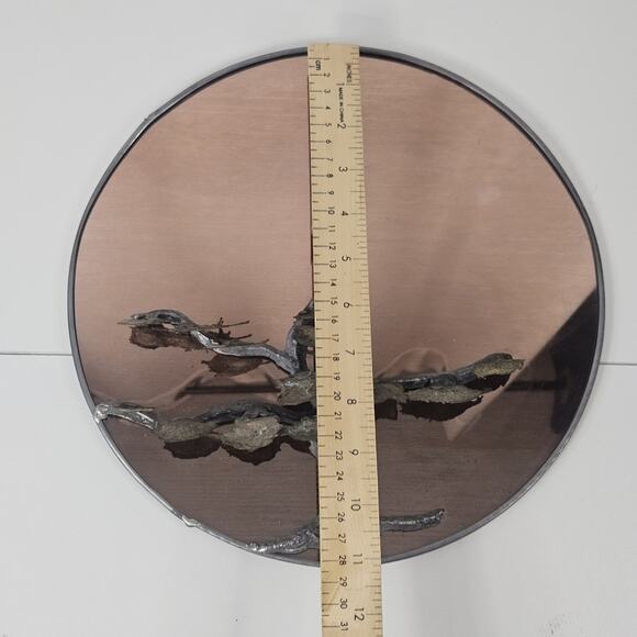 Art Deco Mid Century Modern Sculptural Copper Metal Botanical Wall Mirror - Picture 5 of 6